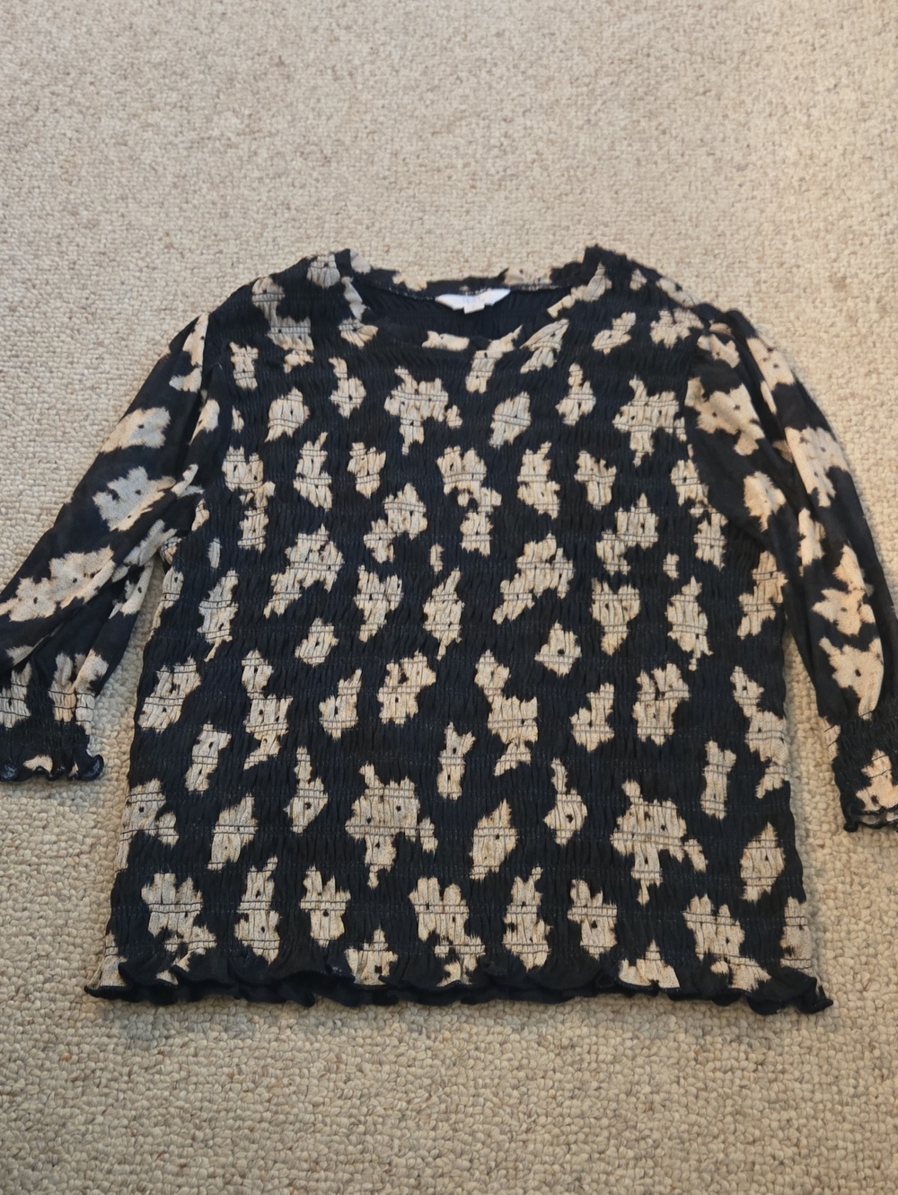 Time and Tru Smocked Mesh Top Floral Long Sleeve